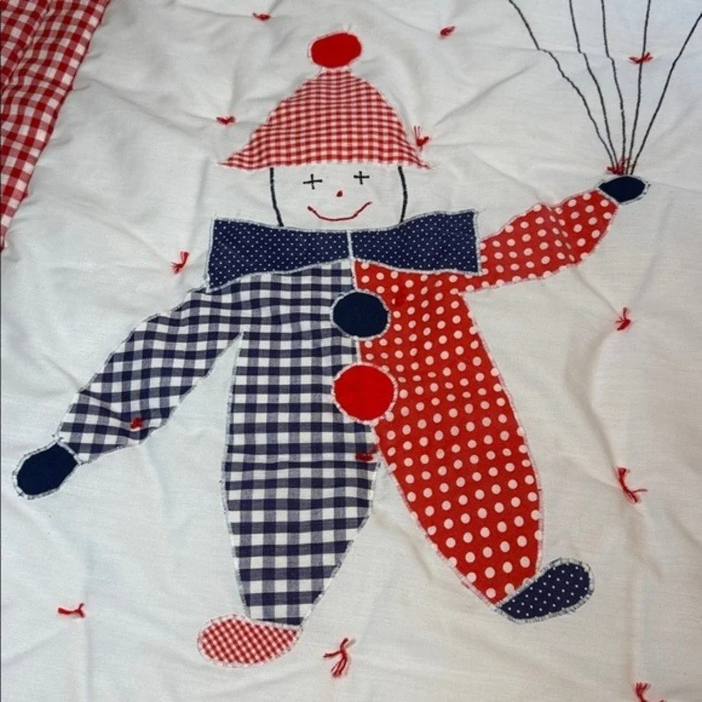 Handcrafted Quilt‎ Clown Balloon Kids Red White Gingham Unisex Cotton 46.5